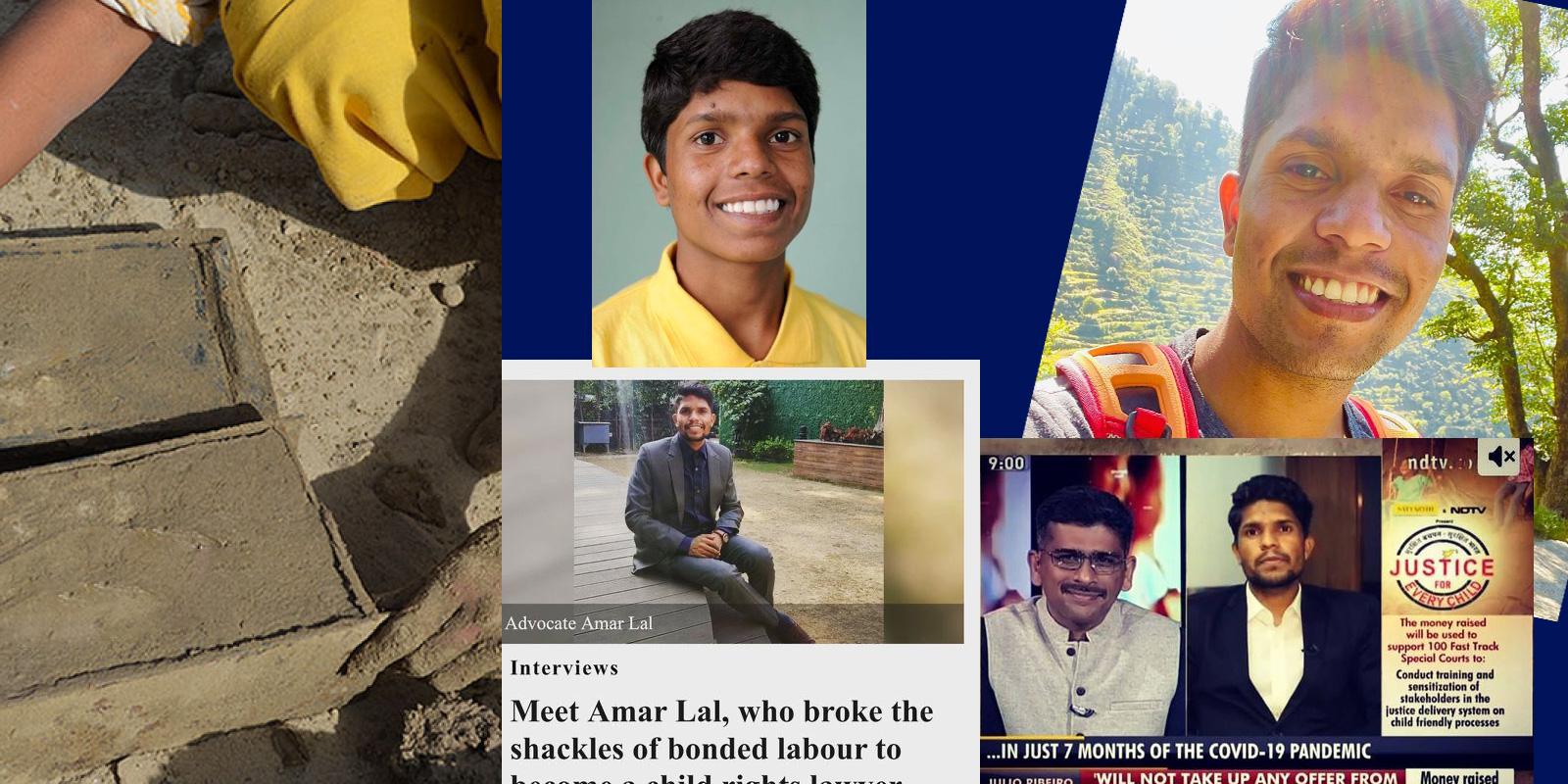 Collage with pictures of Amar Lal as a child and as an adult lawyer.