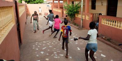 Blind children playing football