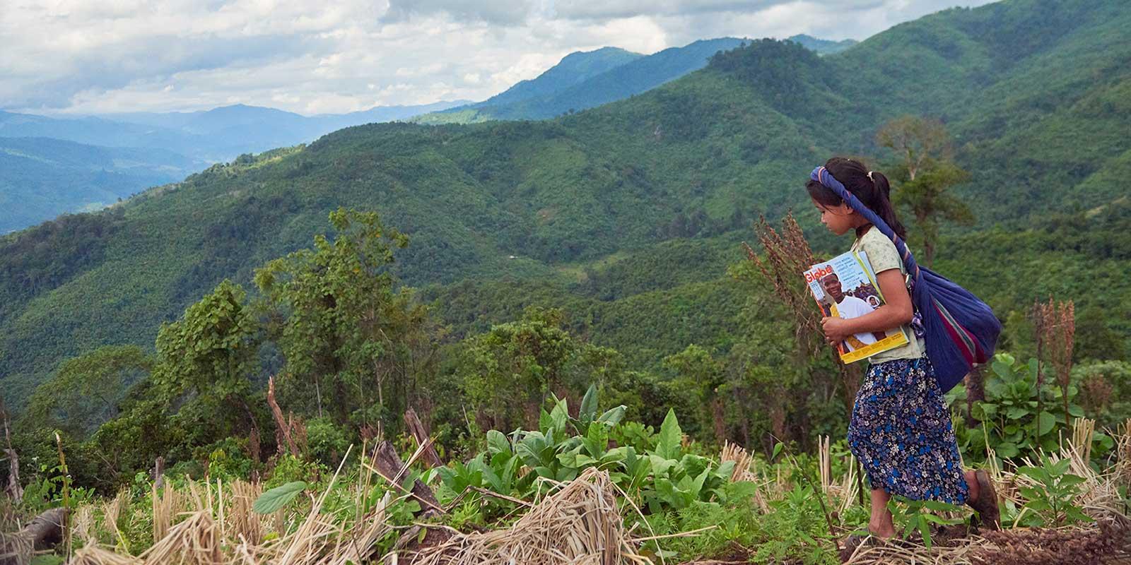 Burmese girl walking 