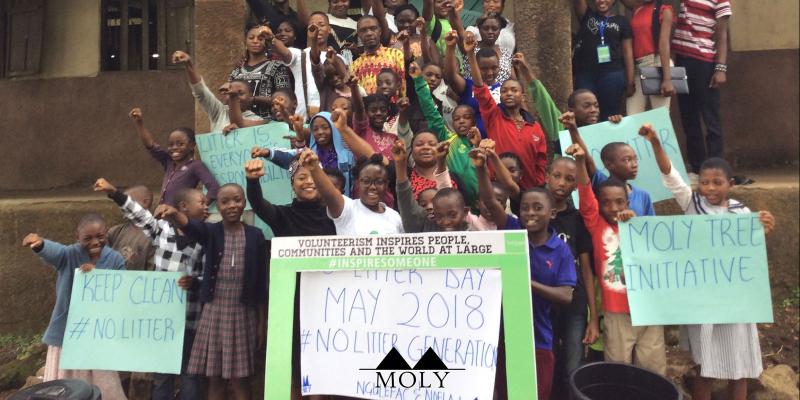 children demonstrating for a clean world