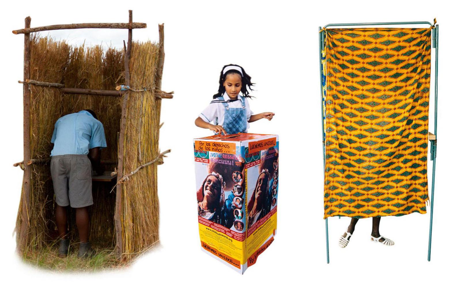 Three different election booths being used at Global Vote days