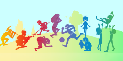 illustration of children playing and working