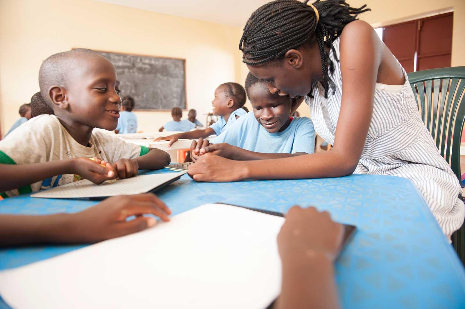 Blind children studying 