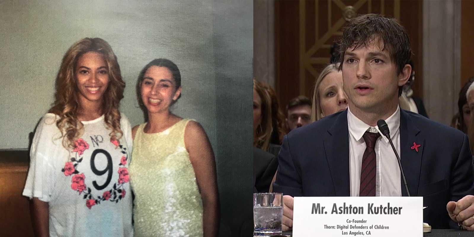 Rachel with Beyonce. Ashton Kushner holding speech.