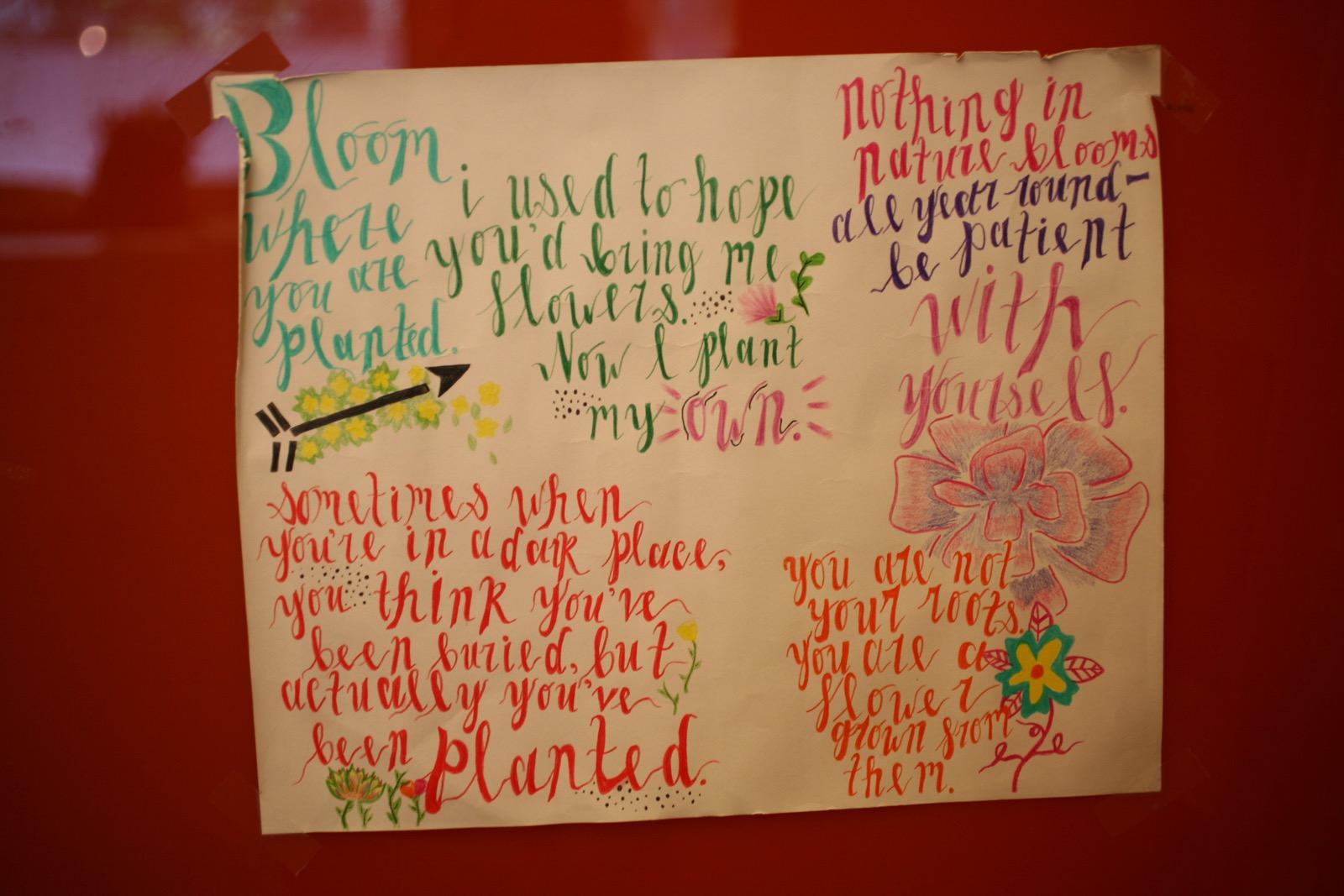 Empowering messages on wall at GEMS office 