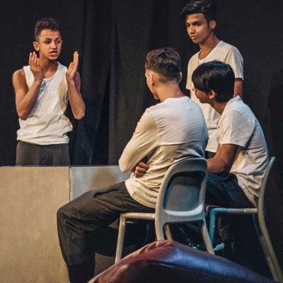 Kids playing street theatre. 