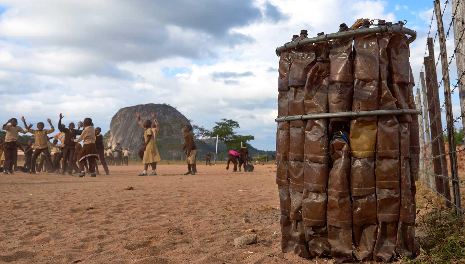 Rubbish bin on football field