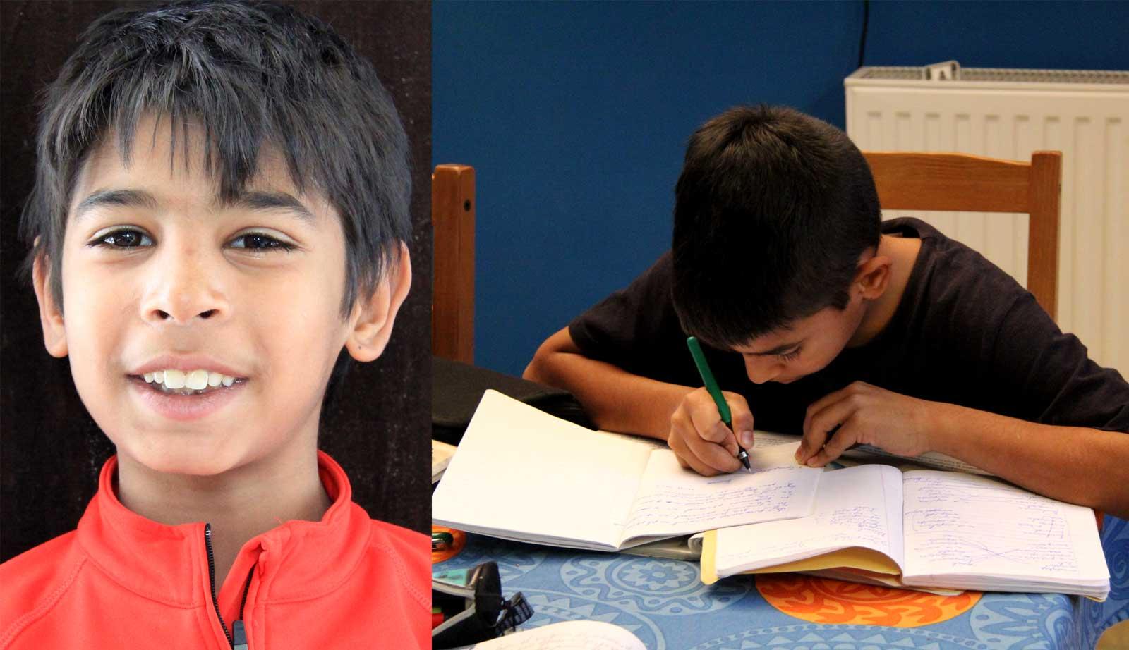 Toto at ten years old, portrait and studying.