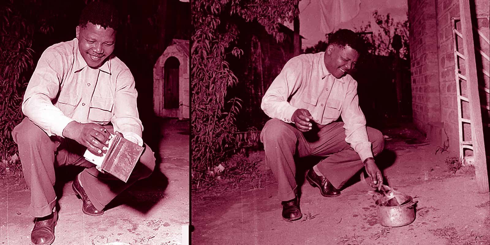 A young Nelson Mandela burns his passport